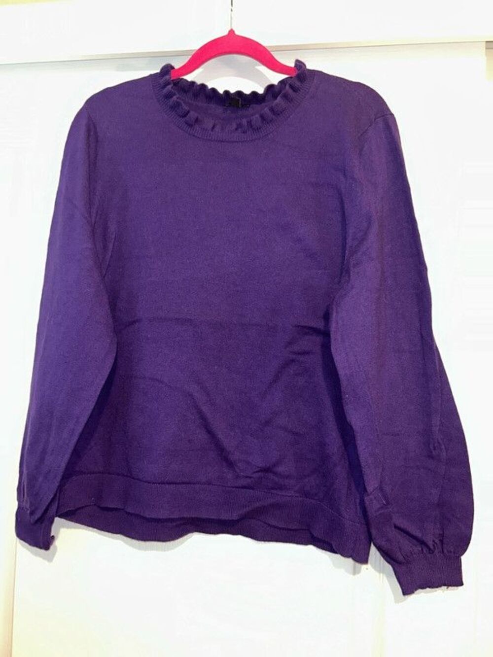 Talbots purple scallop ruffle neck puff sleeve sweater XLP